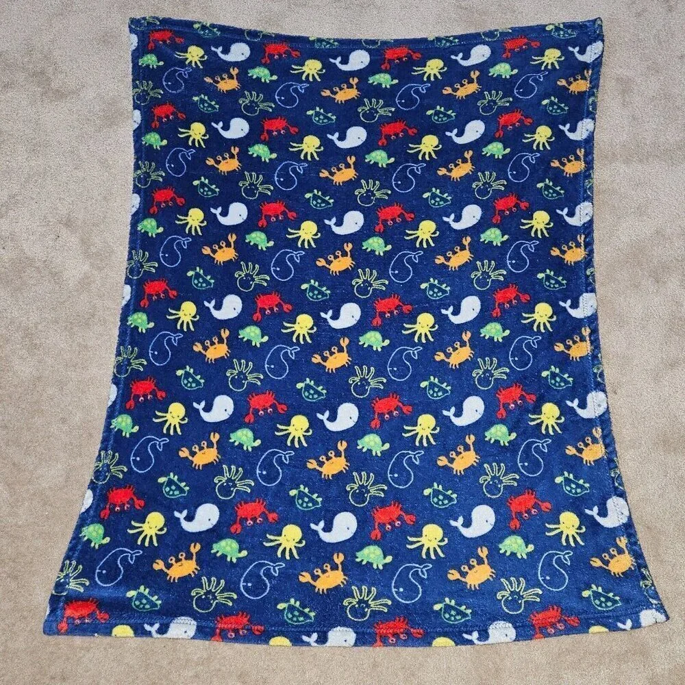 Baby Gear Blue Sea Ocean Animals Blanket Lovey Crab Whale Octopus Turtle Lobster